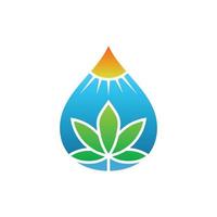 goutte d'eau, soleil et marijuana sur fond blanc. création de logo vectoriel minimaliste