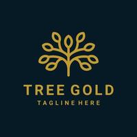 icône d'or d'arbre avec le style d'art de ligne, vecteur de conception de logo modifiable