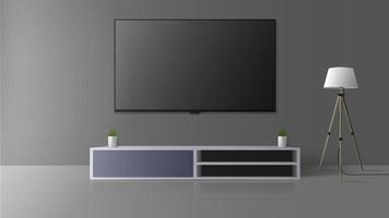 tv sur un mur gris. éteindre la télé, une longue table de chevet mezzanine. illustration vectorielle. vecteur