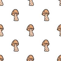 modèle sans couture. style doodle dessinés à la main. nature, animaux et éléments. illustration vectorielle. champignons beiges sur fond blanc. vecteur