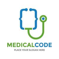 modèle de logo vectoriel de code médical. cette conception utilise le symbole du stéthoscope. approprié pour médical ou développeur.