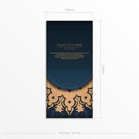 modèle de carte postale bleu foncé avec ornement de mandala abstrait. éléments élégants et classiques prêts pour l'impression et la typographie. illustration vectorielle. vecteur