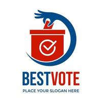 meilleur modèle de logo vectoriel de vote. cette conception utilise le symbole de la main et de la boîte. adapté à la politique.