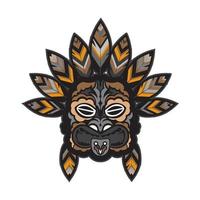 un visage avec des plumes dans le style polynésien. tatouage maori ou samoa. bon pour les impressions. isolé, vecteur