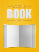 bannière jaune de la journée mondiale du livre. livre blanc blanc sur fond jaune. illustration vectorielle. vecteur