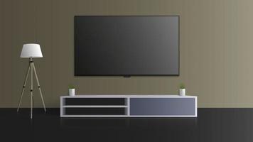 tv sur un mur gris. éteindre la télé, une longue table de chevet mezzanine. illustration vectorielle. vecteur