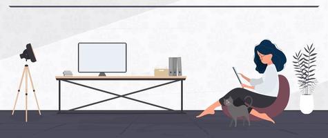 personnage masculin travaillant à la maison. illustration du travail à distance en style cartoon. vecteur