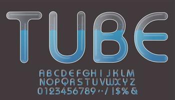 conception de polices de style tubes à essai, lettres et chiffres de l'alphabet.
