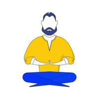 le gars médite. l'homme fait du yoga. icône pour la présentation, les cartes postales et les applications. couleur jaune et bleu. vetkor. vecteur