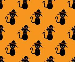 sorcière chat noir sans couture sur fond orange vecteur