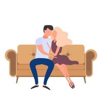 couple d'amoureux assis sur le canapé. les amoureux s'embrassent isolés sur fond blanc. élément pour la conception de cartes, bannières et affiches sur le thème de l'amour et de la saint-valentin. vecteur. vecteur