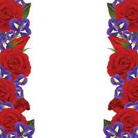 bordure de fleurs de rose rouge et d'iris