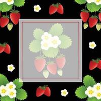 bannière de fraise et fleur rouge sur fond noir vecteur