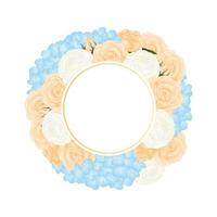 couronne de bannière rose orange, hortensia bleu et renoncule blanche vecteur