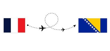 vol et voyage de la france vers la bosnie-herzégovine par concept de voyage en avion de passagers vecteur