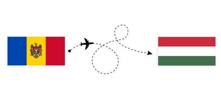 vol et voyage de la moldavie à la hongrie par concept de voyage en avion de passagers vecteur