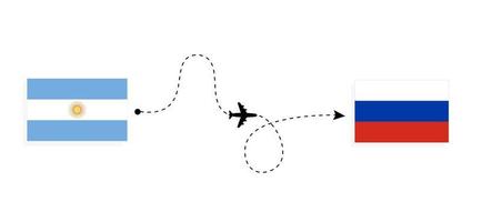 vol et voyage de l'argentine à la russie par concept de voyage en avion de passagers vecteur