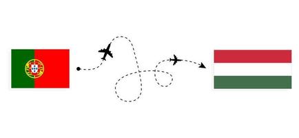 vol et voyage du portugal à la hongrie par le concept de voyage en avion de passagers vecteur