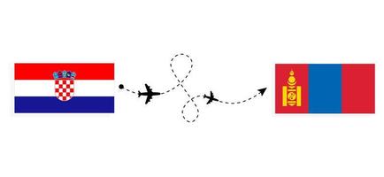 vol et voyage de la croatie à la mongolie par concept de voyage en avion de passagers vecteur