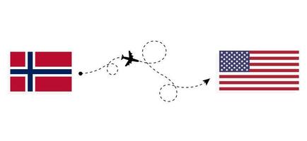vol et voyage de la norvège aux états-unis par concept de voyage en avion de passagers vecteur