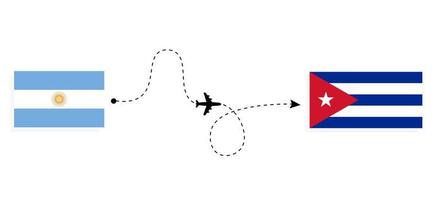 vol et voyage de l'argentine à cuba par concept de voyage en avion de passagers vecteur