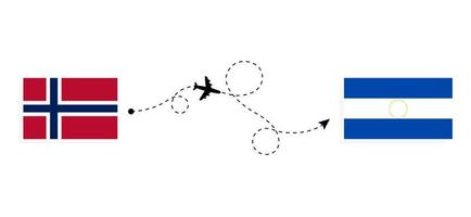 vol et voyage de norvège à el salvador par concept de voyage en avion de passagers vecteur