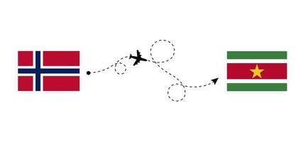 vol et voyage de la norvège au suriname par concept de voyage en avion de passagers vecteur