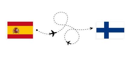 vol et voyage de l'espagne à la finlande par concept de voyage en avion de passagers vecteur