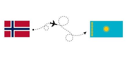vol et voyage de la norvège au kazakhstan par concept de voyage en avion de passagers vecteur