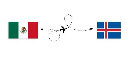 vol et voyage du mexique à l'islande par concept de voyage en avion de passagers vecteur