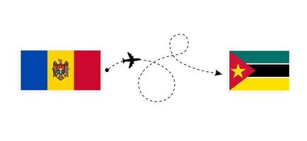 vol et voyage de la moldavie au mozambique par concept de voyage en avion de passagers vecteur