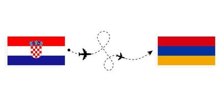 vol et voyage de la croatie à l'arménie par concept de voyage en avion de passagers vecteur