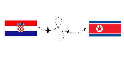 vol et voyage de la croatie à la corée du nord par concept de voyage en avion de passagers vecteur