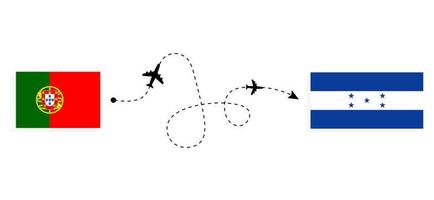 vol et voyage du portugal au honduras par concept de voyage en avion de passagers vecteur
