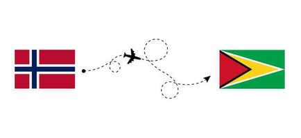 vol et voyage de la norvège à la guyane par concept de voyage en avion de passagers vecteur