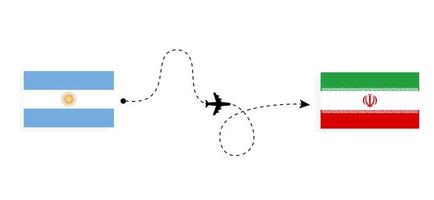 vol et voyage de l'argentine à l'iran par concept de voyage en avion de passagers vecteur
