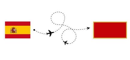 vol et voyage de l'espagne au monténégro par concept de voyage en avion de passagers vecteur