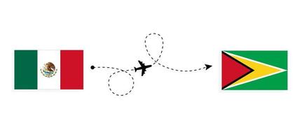 vol et voyage du mexique à la guyane par concept de voyage en avion de passagers vecteur