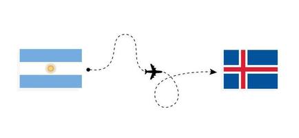 vol et voyage de l'argentine à l'islande par concept de voyage en avion de passagers vecteur