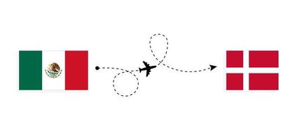 vol et voyage du mexique au danemark par concept de voyage en avion de passagers vecteur