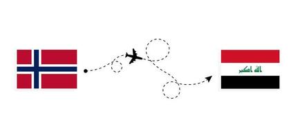 vol et voyage de la norvège à l'irak par le concept de voyage en avion de passagers vecteur