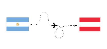 vol et voyage de l'argentine à l'autriche par concept de voyage en avion de passagers vecteur