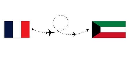 vol et voyage de france au koweït par concept de voyage en avion de passagers vecteur