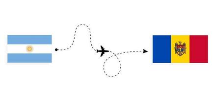 vol et voyage de l'argentine à la moldavie par concept de voyage en avion de passagers vecteur