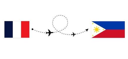 vol et voyage de la france aux philippines par concept de voyage en avion de passagers vecteur