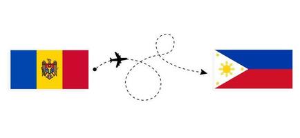 vol et voyage de la moldavie aux philippines par concept de voyage en avion de passagers vecteur
