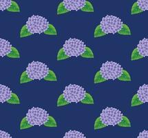 Fleur d'hortensia violet sans couture sur fond bleu indigo vecteur