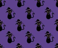 sorcière chat noir sans couture sur fond violet vecteur