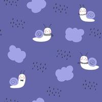 doodle motif harmonieux d'escargots et de nuages pluvieux. parfait pour le t-shirt, le textile et l'impression. illustration vectorielle dessinée à la main pour la décoration et le design. vecteur