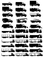 set d&#39;icônes camions semi remorque noir silhouette illustration vectorielle vecteur